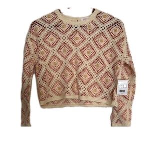 Mini Society Knit Floral Crocheted Cardigan Sweater Size L Jr